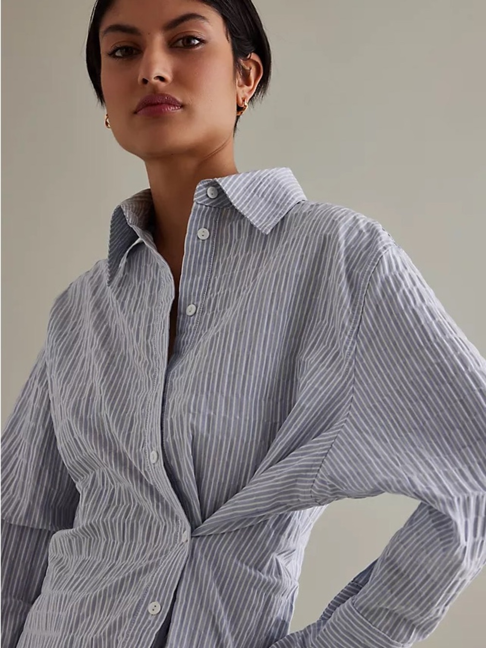 Aligne Hakeem Wrap Shirt in Blue and White Stripe - Picture 2 of 7